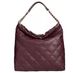 INC Kyliee quilted faux-leather large shoulder bag - Plum/Wine (Defect)